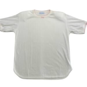 Vintage 90s Cottage Core White T-Shirt, Size Small, Made in USA, Pink Trim Bow